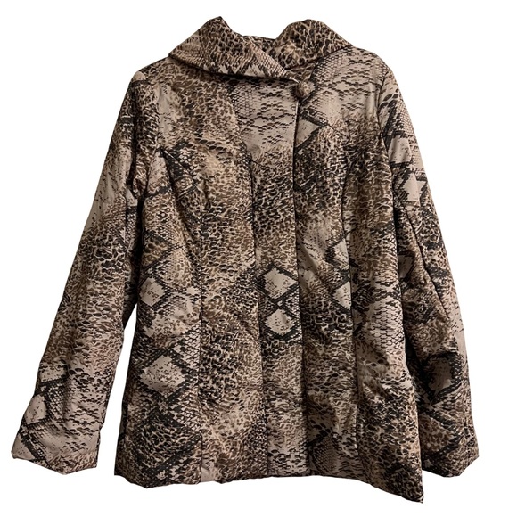 Dennis By Dennis Basso Snake Print Quilted Puffer Jacket Size Small - Picture 3 of 8